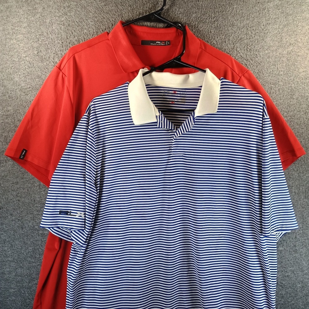 Lot of 2 RLX Ralph Lauren Golf Polo Shirts Mens XL Blue Striped Performance Red